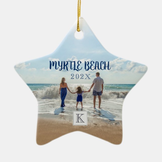 Custom Myrtle Beach Change to Any Beach Souvenir Ceramic Ornament (Front)