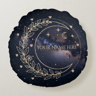 Custom Mystic Moon and Starry Sky Round Pillow