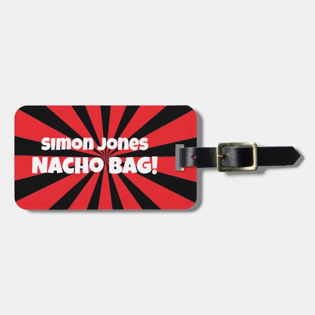 Custom Nacho Bag Funny Retro Red Luggage Tag (Front Horizontal)
