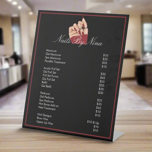 Custom Nail Artist Salon Black  Red Price List  Pedestal Sign