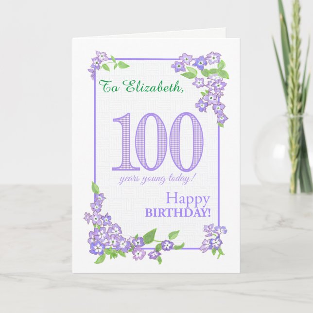 Custom Name 100th Birthday with Phlox Flowers Card (Front)