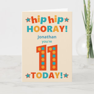 Custom Name 11th Birthday Hip Hooray Card