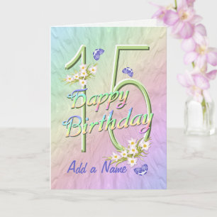 Custom Name 15th Birthday Butterfly Garden Card