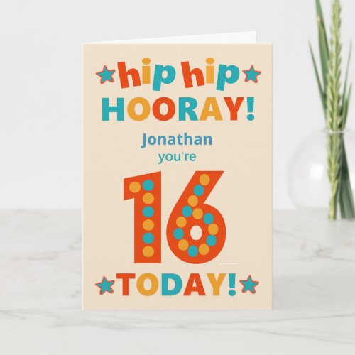 Custom Name 16th Birthday Hip Hooray Card