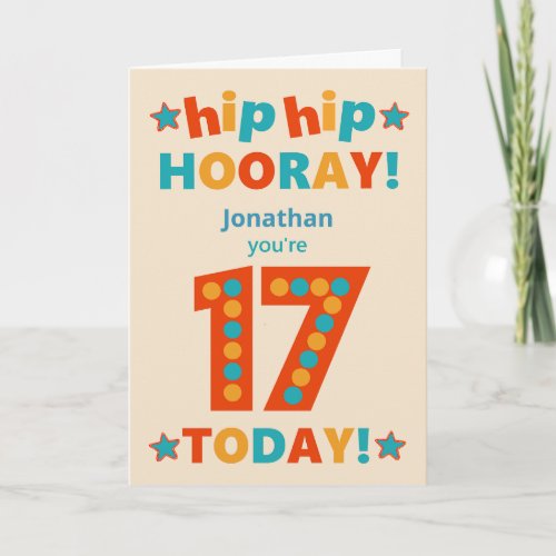 Custom Name 17th Birthday Hip Hooray Card