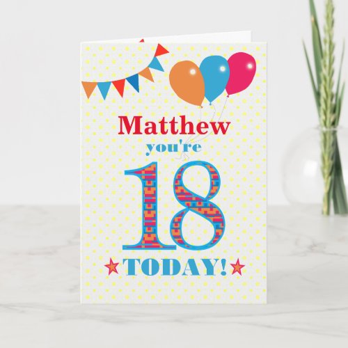 Custom Name 18th Birthday Bunting Balloons Card