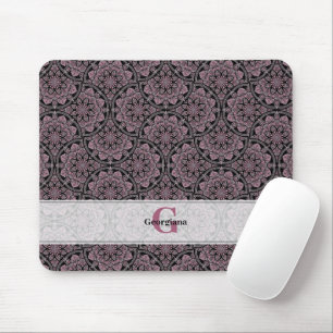 Custom Name 1920s Dusky Rose Floral Fronds Mandala Mouse Pad