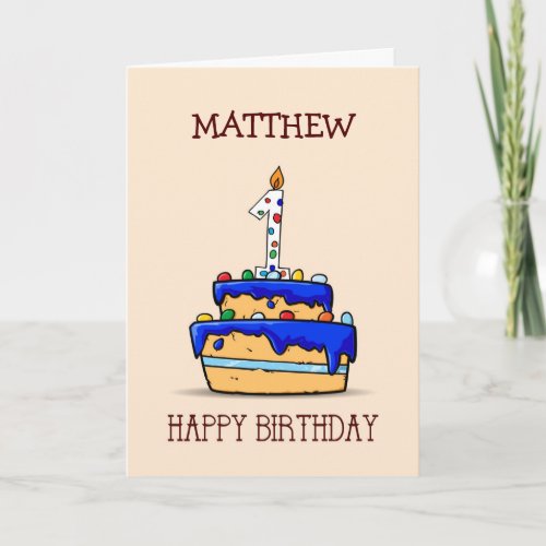 Custom Name 1st Birthday 1 on Sweet Blue Cake Card