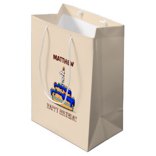 Custom Name, 1st Birthday, Sweet Blue Cake Medium Gift Bag