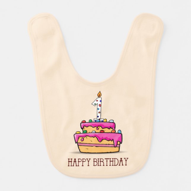 Custom Name, 1st Birthday, Sweet Pink Cake Baby Bib (Front)