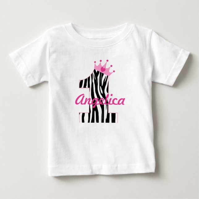 Custom name 1st Birthday Zebra princess Baby T-Shirt (Front)