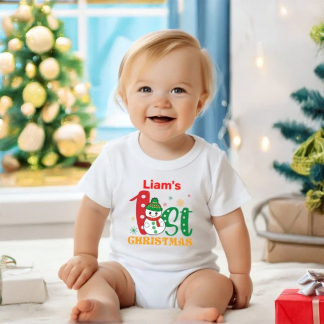 Custom Name 1st Christmas Outfit with Snowman Baby T-Shirt (Creator Uploaded)