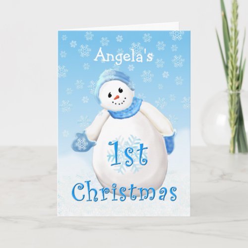 Custom Name 1st Christmas Snowman Greeting Holiday Card