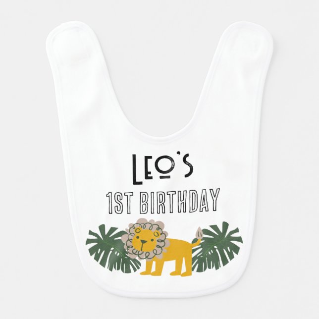 Custom Name 1st First Birthday Party Outfit Jungle Baby Bib (Front)