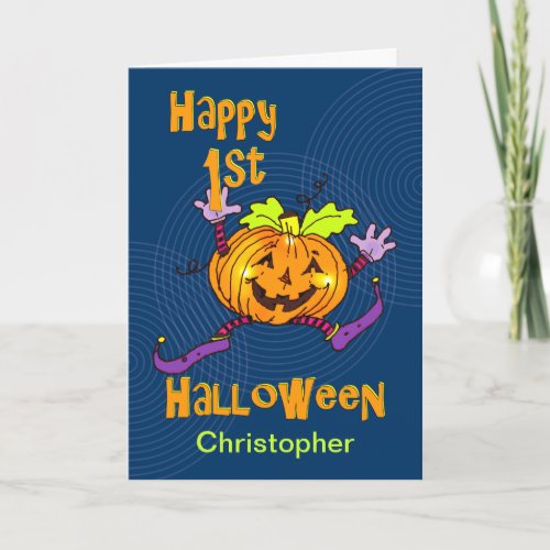 Custom Name 1st Halloween Happy Pumpkin Card