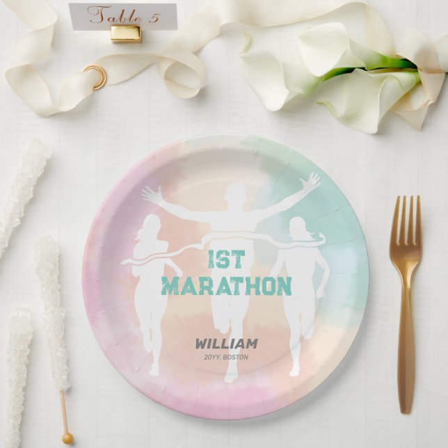 Custom Name 1st Marathon Celebration Party Paper Plates (Wedding)