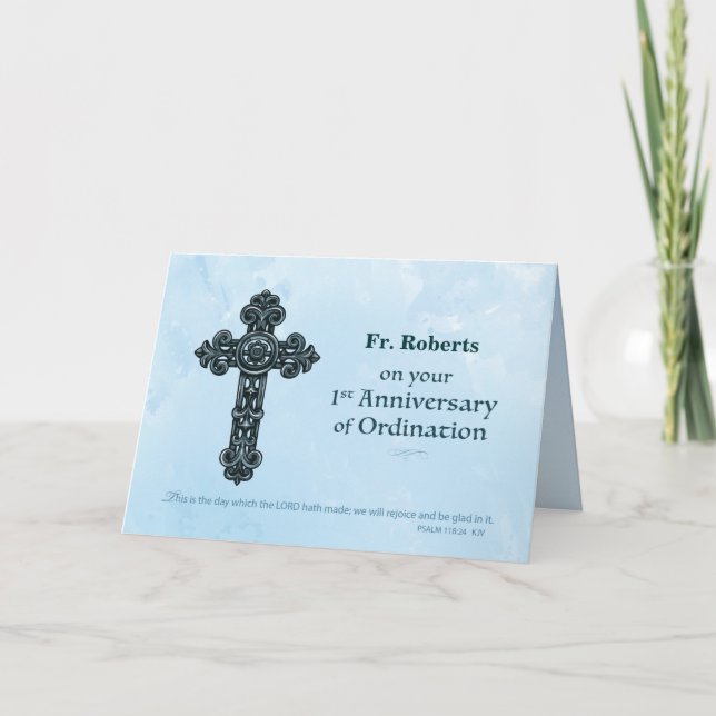 Custom Name 1st Ordination Anniversary Priest Card (Front)