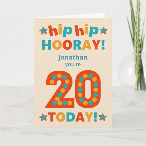 Custom Name 20th Birthday Hip Hooray Card