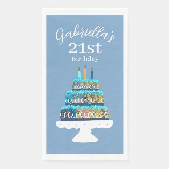 Custom Name 21st Birthday Cake Paper Guest Towels (Front)
