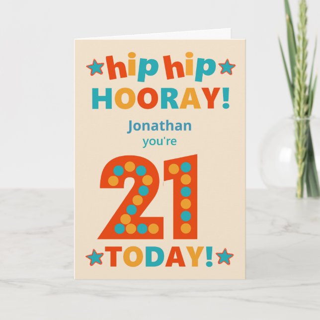 Custom Name 21st Birthday Hip Hooray Card (Front)
