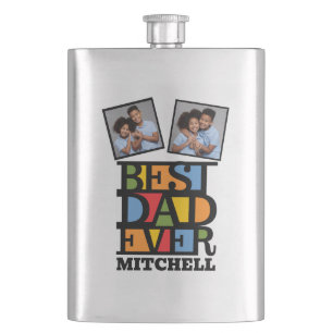 Custom Name & 2 Photos BEST DAD EVER Flask