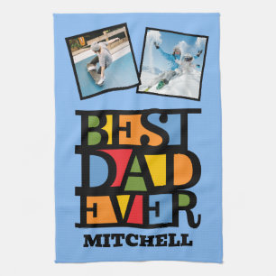 Custom Name & 2 Photos BEST DAD EVER Kitchen Towel