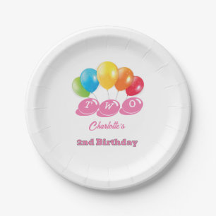 Custom Name 2nd Birthday Girl Paper Plates