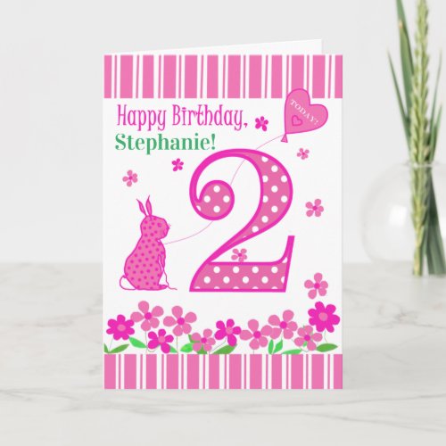 Custom Name 2nd Birthday with Pink Bunny Card