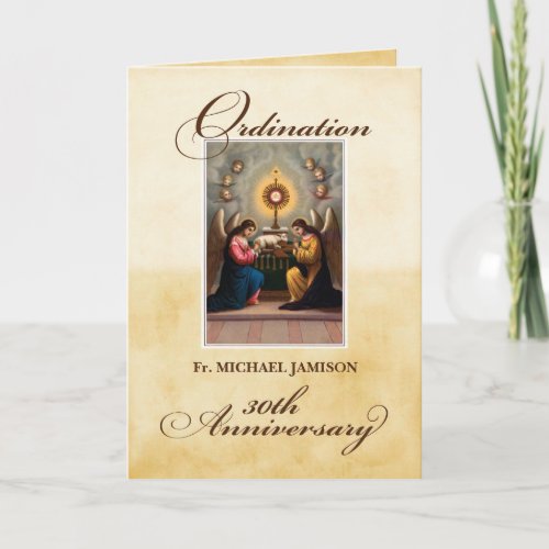 Custom Name 30th Ordination Angels at Altar Card