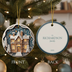 Custom Name 3D Gingerbread House Christmas Ceramic Ornament
