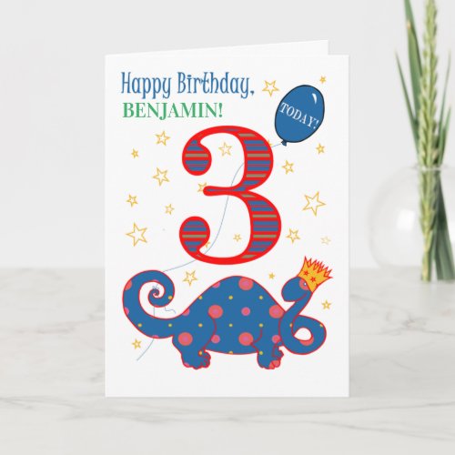 Custom Name 3rd Birthday with Fun Dinosaur Card