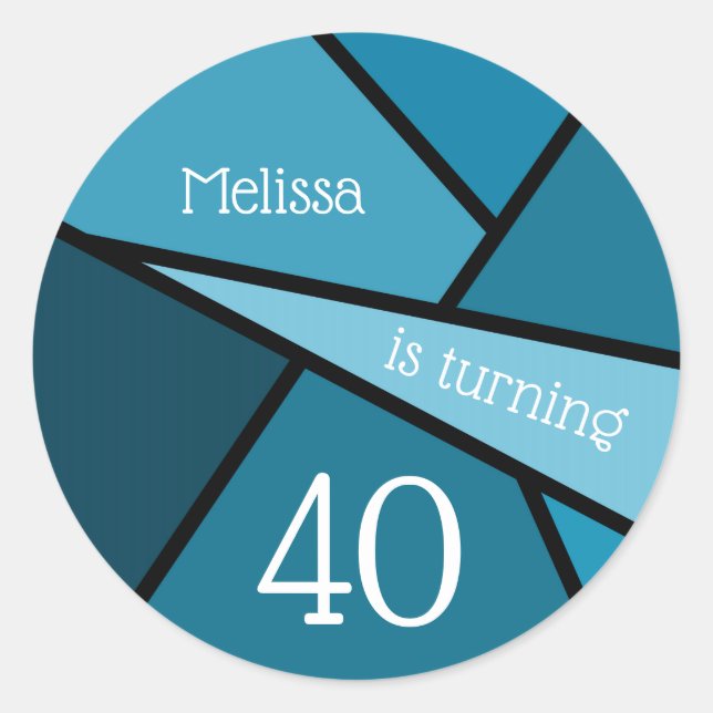 Custom Name 40th Birthday Abstract Teal Geometric Classic Round Sticker (Front)