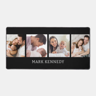 Custom Name 4 Photo Collage Personalized Black Desk Mat