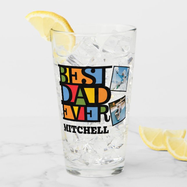 Custom Name & 4 Photos BEST DAD EVER Glass (Front Ice)