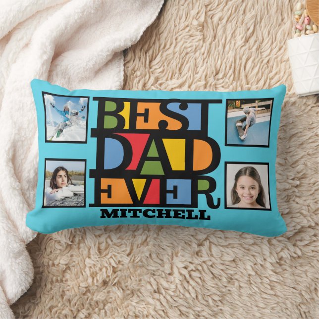 Custom Name & 4 Photos BEST DAD EVER Lumbar Pillow (Blanket)