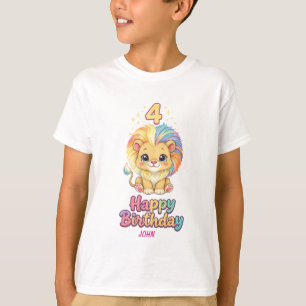 Custom Name 4th Birthday Cute Lion T-Shirt