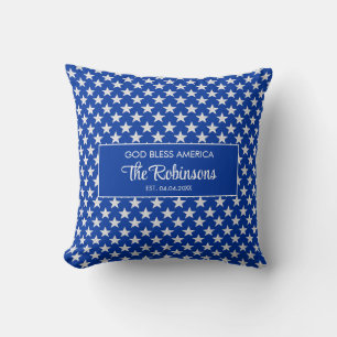 Custom Name 4th of July Blue Pattern Patriotic  Throw Pillow