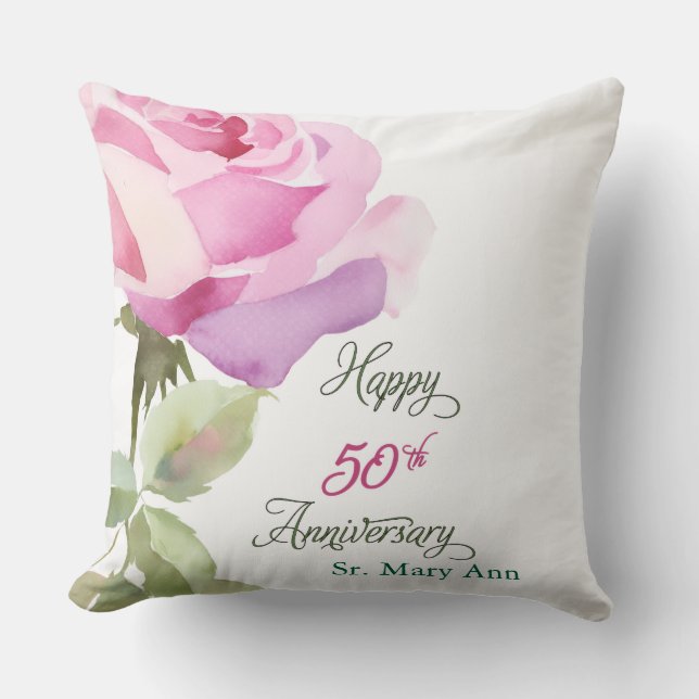 Custom Name 50th Anniversary Catholic Jubilee Nun Throw Pillow (Front)