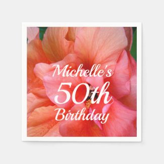 Custom Name 50th Birthday Tropical Flower Photo Napkin