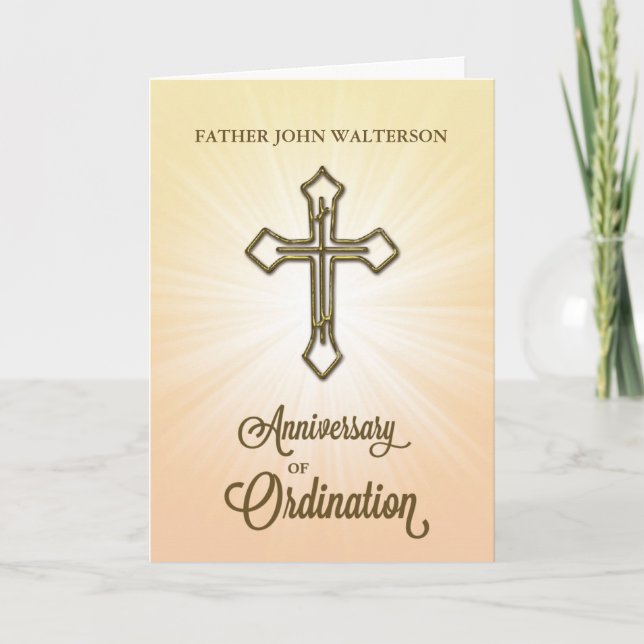 Custom Name, 5th Anniversary of Ordination, Gold C Card (Front)