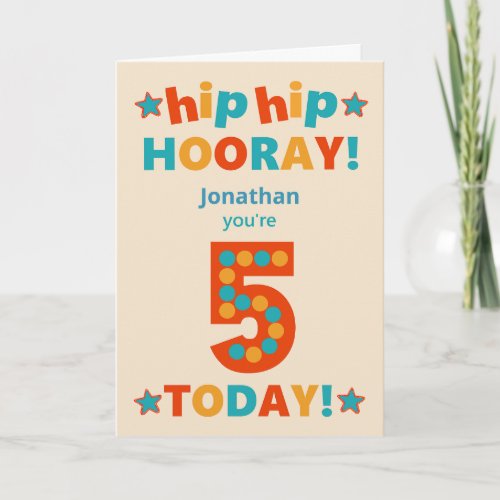 Custom Name 5th Birthday Hip Hooray Card