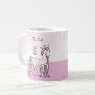 Custom Name 5th Birthday Pink Horse With Crown Coffee Mug