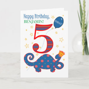Custom Name 5th Birthday with Fun Dinosaur Card