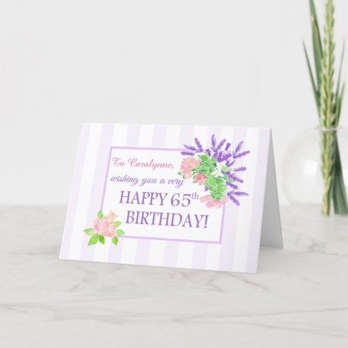 Custom Name 65th Birthday with Summer Flowers Holiday Card