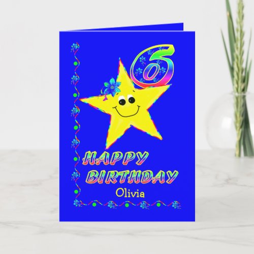 Custom Name 6th Birthday Stars Card