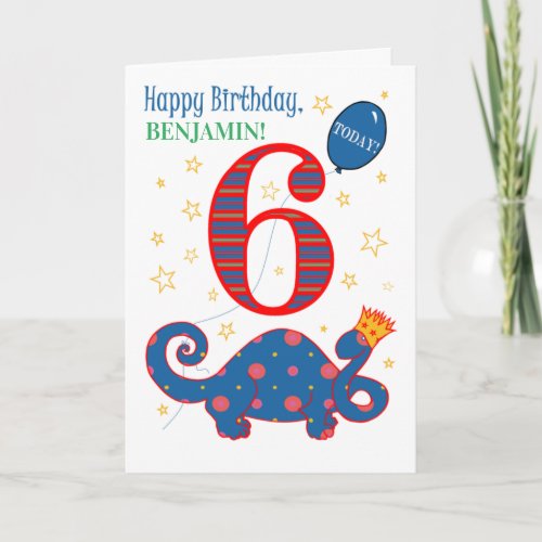Custom Name 6th Birthday with Fun Dinosaur Card