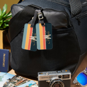 Custom Name 70s Retro Colorful Horizontal Stripes Luggage Tag