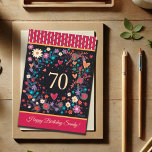 Custom Name 70th Birthday Floral Hearts Card<br><div class="desc">Custom Name, Unique, Colorful, and Trendy Floral Hearts 70th Birthday Card for Her – Customizable for Any Age! Celebrate this milestone in style with this vibrant, modern, and beautifully designed 70th birthday card from Inspirivity. Featuring trendy hearts and floral artwork, pretty colors, and a cheerful, whimsical feel, this trendy card...</div>