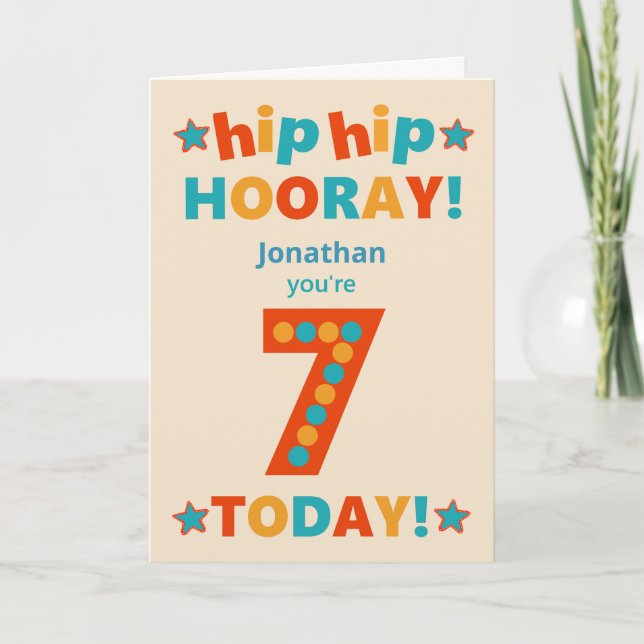 Custom Name 7th Birthday Hip Hooray Card (Front)