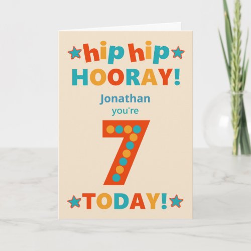 Custom Name 7th Birthday Hip Hooray Card